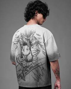 Vintage Washed Oversized <b>Anime</b> Character Printed Jersey Cotton <b>T</b>-<b>Shirt</b> Loose Fit Short Sleeve Street Style for Men - Product Image 1