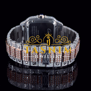 Reloj de Hombre de Alta Calidad con Diamantes Moissanite VVS Cuadrados, Acero Inoxidable, Chapado en Oro Blanco, Números Romanos, Estilo Ejecutivo y Hip Hop - Product Image 5