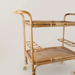Wholesale handcrafted hotel food and wine serving carts made from natural rattan. - Product Image 2