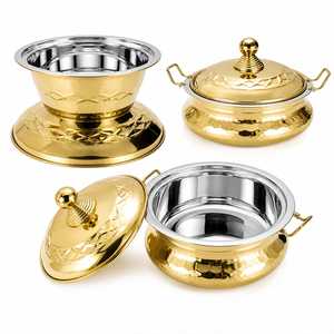 Olla para Calentar Comida con Tapa de Acero Inoxidable 304 Dorado, Recipiente Redondo para Servir Buffet, Cazuela de Cerámica Antiadherente de 33 cm de Diámetro - Product Image 1