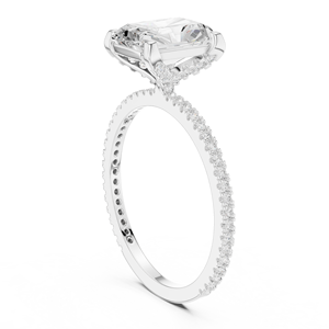 <b>Silver</b> solitaire <b>ring</b> Moissanite diamond - Radiant Cut Engagement <b>Ring</b> With Pave <b>Band</b> In <b>Sterling</b> <b>Silver</b> - Product Image 2