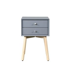 Comodino Moderno Stile Mid-Century con 2 Cassetti e Gambe in Legno di Gomma Grigio per Camera da Letto e Soggiorno - Product Image 3