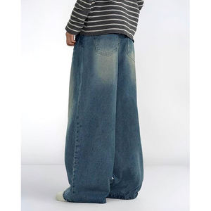 Jean en denim ample vintage pour homme, coupe droite décontractée, couleur unie, style streetwear, vêtements d'été en gros - Product Image 3