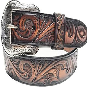 Ceinture d'outillage en cuir occidental véritable fabriquée à la main au design personnalisé ceinture unisexe de créateur sculptée à la main avec boucle interchangeable - Product Image 5