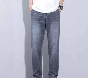 <b>Baggy</b> Stacked <b>Jeans</b> for Men Cotton Denim Streetwear Pants Washed Wide Leg Long Straight Fashion Trousers - Product Image 1