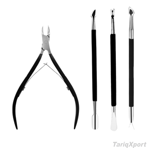 Ensemble de pousse-cuticules et coupe-ongles en acier inoxydable, outil de manucure à double tête, manche noir, qualité professionnelle - Product Image 6