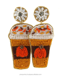 Cerise graine perle boucles d'oreilles goutte bleu rectangulaire perlé bijoux Funky Fruit Design bohème déclaration coloré fête mode cadeau - Product Image 2