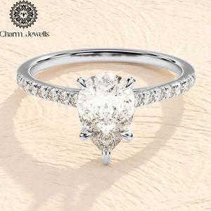 Bague de fiançailles et d'éternité classique pour femme Charm_Jewells en argent plaqué or rose avec moissanite taille coussin et sertissage à griffes IGI - Product Image 5