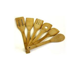 Juego de cucharas de cocina de madera rústica con espátula, cuchara para sopas, volteador y cuchara para mezclar para la preparación de alimentos. - Product Image 1