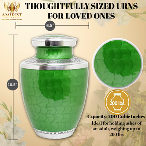 โกศบรรจุอัฐิสำหรับผู้ใหญ่ สีเขียวพรีเมียม ลายแตกแบบคราเคล ผลิตจากทองเหลือง พร้อมฝาปิดเกลียวแบบแน่นหนา ขนาด 10 นิ้ว - Product Image 4