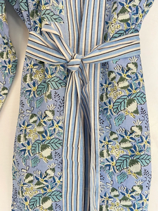 Bata Kimono de Algodón 100% Suave y Transpirable con Estampado de Bloques Tejidos y Diseño de Dibujos Animados para Mujer, Camisón de Verano Hecho a Mano con Cuello en V y Cintura Elástica Completa - Product Image 3