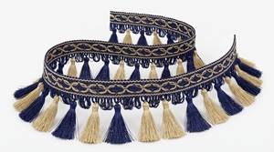 Bordure décorative élégante en polyester à franges et pompons avec bord tissé pour rideaux et ameublement domestique - Product Image 2