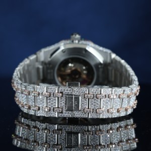 Reloj de Lujo Mecánico con Moissanita, Tono Oro Rosa y Plata, Esfera con Indicadores Totalmente Pavimentados, Estilo Hip Hop, Unisex - Product Image 2