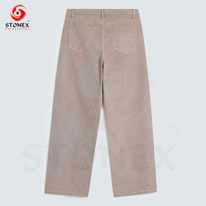 Jean en denim beige coupe droite pour homme – Classique, décontracté, en coton, style vintage, cinq poches, neutre, tendance, vente en gros - Product Image 6