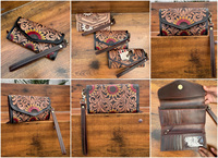 Dompet wanita kapasitas besar, tas tangan desain bunga matahari kulit multiguna, dompet gelang kulit asli
