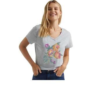 Camiseta personalizada con cuello en V para mujer, estilo urbano, estampada, informal, transpirable y a la moda, precio económico - Product Image 2