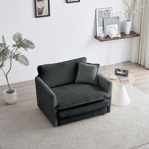 Poltrona da Lettura Comoda in Tessuto Ciniglia Grigio, Divano Singolo Profondo con 1 Cuscino Decorativo per Soggiorno - Product Image 1
