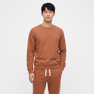 Unisex Brown Cotton <b>Tracksuit</b> Full Sleeve Crew Neck Solid Color Casual Joggers With Drawstring And Side Pockets Autumn Wear - Product Image 2