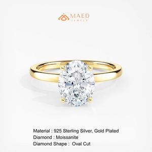 <b>Moissanite</b> <b>Oval</b> Solitaire <b>Ring</b> for Women Gold Plated Luxury <b>Engagement</b> Wedding Gift Party Anniversary Jewelry Elegant Daily Wear - Product Image 6