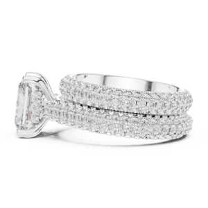 Anillo de compromiso de lujo con halo de 2.5 quilates, diamantes cultivados en laboratorio, corte radiante, doble banda, chapado en oro blanco de 18 quilates con rodio, regalo de San Valentín - Product Image 3