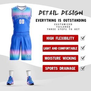 Uniforme de Baloncesto Sublimado Personalizado con Estampado Degradado, 100% Poliéster, Absorbente de Humedad, para Adultos, Unisex, Cuello en V - Product Image 2