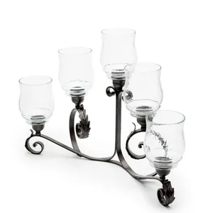 Premium Handmade <b>Candle</b> <b>Holder</b> OEM ODM Private Label Factory ManufacturingIron Candelabra With 5 Glass <b>Candle</b> <b>Holders</b> For Home - Product Image 3