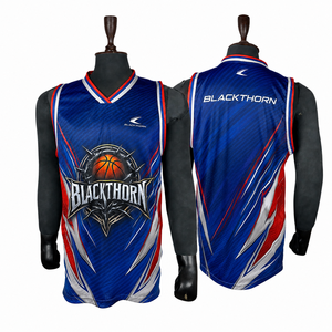 Camiseta de baloncesto OEM para hombre, sin mangas, cuello en V, cuello acanalado, sublimada, de malla de poliéster, para equipo. - Product Image 1