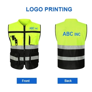 High Visibility Safety Vest With Reflective Stripes And <b>Multiple</b> Pockets Unisex Workwear Logo Printing - Product Image 2