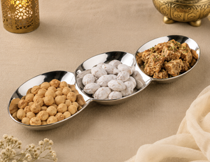 Modern Metal Three Section Serving <b>Platter</b> Decorative Snack Tray Dry Fruit Candy Appetizer Serving Dish with Compartments - Product Image 4