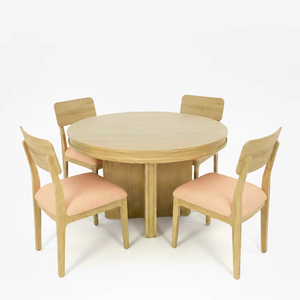 Juego de Mesa de Centro Redonda Moderna de Madera Maciza de Fresno con 4 Sillas, Duradera y Fácil de Limpiar - Product Image 1