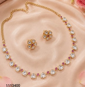 Elegant Gold/Silver Plated Tennis <b>Chain</b> Necklace & Flower <b>Stud</b> <b>Earrings</b> Set Minimalist Party Wear Jewelry with Ring - Product Image 1