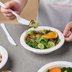 Bols à soupe en papier robustes, micro-ondables, en bagasse, assiettes et bols pour aliments chauds, bols jetables en canne à sucre naturelle pour desserts et collations - Product Image 1