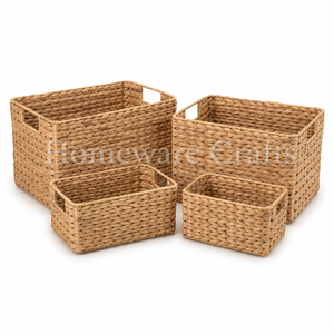 Natural Woven Water Hyacinth <b>Basket</b> Handmade Storage Organizer Eco Friendly Sustainable Home Decor Wholesale Supplier - Product Image 4