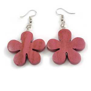 Boucles d'oreilles pendantes en bois islamiques MN EXPORTS pour femmes, style mignon, bijoux tendance, couleur rose - Product Image 1