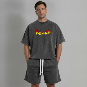 Ensemble de t-shirt et short en coton surdimensionné de haute qualité, col rond, motif uni, vêtements décontractés d'été, respirant, ensemble 2 pièces pour homme - Product Image 5