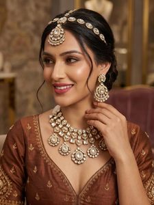 Rhodium Plated Zinc Alloy <b>Pearl</b> Jewelry <b>Set</b> with Crystal Rhinestone <b>Necklace</b> and Earring Chunky Choker for Wedding Party Bride - Product Image 1