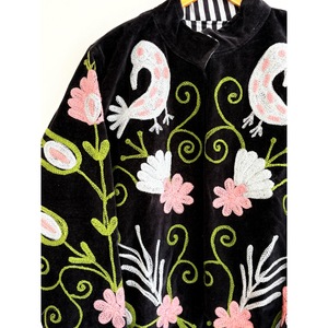 Chaqueta Corta de Terciopelo 100% Algodón, Tejida y Bordada a Mano, con Estampado Floral de Aves, Cuello Mao, para Mujer, Invierno, Marca SHYAM EXPORT - Product Image 2