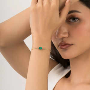 Pulsera de Oro Amarillo de 14K con Diseño Sencillo y Moderno, Eslabones Cubanos, Esmeralda en Forma de Pera, Piedra Única, para Uso Diario, Joyería Apilable - Product Image 6