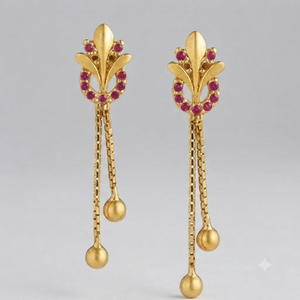 Boucles d'oreilles pendantes en forme de fleur plaquées or avec un aspect rubis, bijoux élégants pour femmes, cadeau de fête - Product Image 1