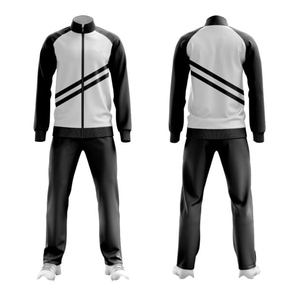 Men's Black <b>White</b> Geometric <b>Tracksuit</b> Full Sleeve Stand Collar Zipper Sporty Autumn Wear Regular Fit Polyester Material - Product Image 4
