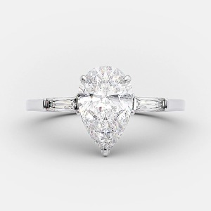 Pear Shaped Lab Grown <b>Diamond</b> <b>Ring</b> 1.97 CT 14K White Gold Hidden Halo Three Stone Baguette Side Engagement <b>Ring</b> - Product Image 2