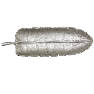 Élégante assiette de service en forme de feuille, argentée et brillante, vaisselle de table élégante, faite à la main, personnalisée - Product Image 1
