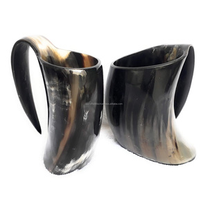 Juego de Tazas de Cuerno Artesanales Ecológicas con 2 Asas, Tapa Deslizante Antiderrames, Superficie Pulida, Diseño Clásico para Café y Cerveza - Product Image 1