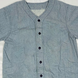 Omega Denim Baseball Jersey Greek Letter Logo Custom <b>School</b> Gear Button Up Men Fraternity Streetwear Wholesale OEM Customizable - Product Image 2