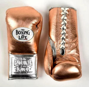 Guantes de Boxeo de Cuero No Boxing No Life, Negros y Dorados Metálicos, con Cordones, Equipo Profesional para Combate, Guantes de Boxeo Línea Campeonato México - Product Image 2