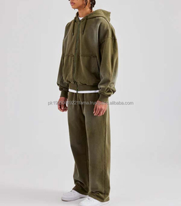 Conjunto Deportivo Personalizado de Invierno con Capucha y Pantalones de Chándal de Algodón con Lavado Ácido para Hombre, Transpirable y Resistente al Viento - Product Image 3