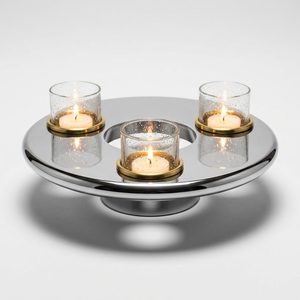 Handmade 9 cm Stainless Steel and Glass Candle <b>Lantern</b> with <b>Brass</b> Bubble Low Wide Halo Ring Mirror Centrepiece for Home Decor - Product Image 1