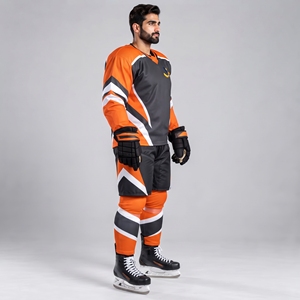 Nouvel uniforme de hockey sur glace pour hommes, orange et noir, impression par sublimation, polyester respirant, taille adulte, uniforme de hockey sur glace, service OEM - Product Image 5