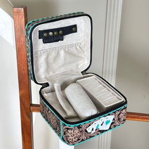 Boîte à bijoux en cuir de vachette de style occidental, fabriquée à la main, élégante, grande capacité, boîte de rangement de voyage pour femmes - Product Image 6