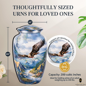 Urna Funeraria Ecológica de Estilo Europeo y Americano con Diseño de Águila Calva Azul para Cenizas Humanas Adultas, de Aluminio - Product Image 5